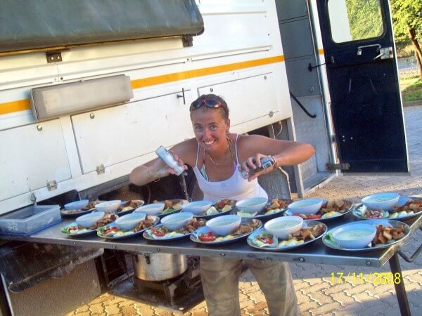 Preparing Food on overland safari tour