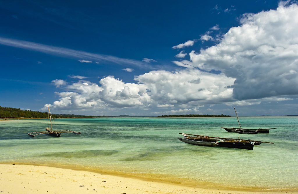 Three fishing boats at northern Zanzibar coast